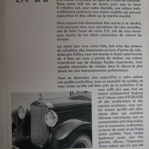 1930s Delage D8 factory sales brochure