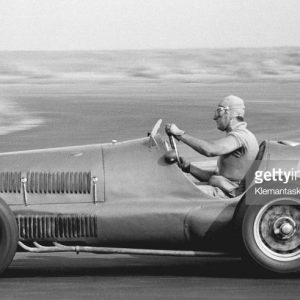 Alberto Ascari cornering in his Ferrari 125/F1 during the International Daily Express Trophy Race; at Silverstone, 20th August 1949. He won the final heat over Farina?s Maserati and Villoresi?s Ferrari. (Photo by Klemantaski Collection/Getty Images)