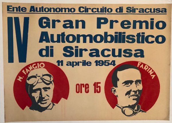 1954 Siracusa GP poster - Style 'B' with Fangio