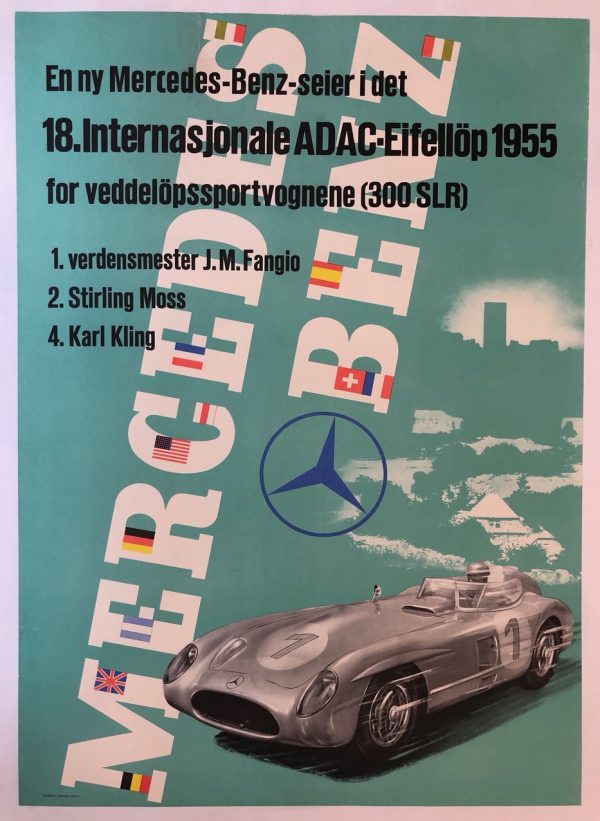 1955 ADAC-Eifelrennen Mercedes Factory success poster - Norway