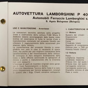 1968 -1971 Lamborghini Miura S owner's manual