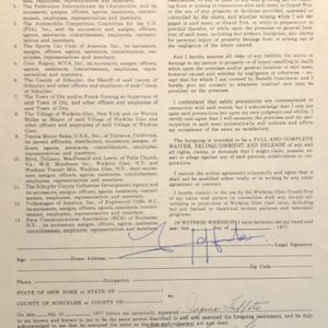 1977 USGP at Watkins Glen Waiver signed by Jacques Laffite