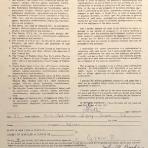 1977 Watkins Glen 6 hrs Can-Am Waiver signed by Peter Gethin