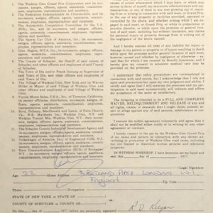 1977 USGP at Watkins Glen Waiver signed by Rupert Keegan
