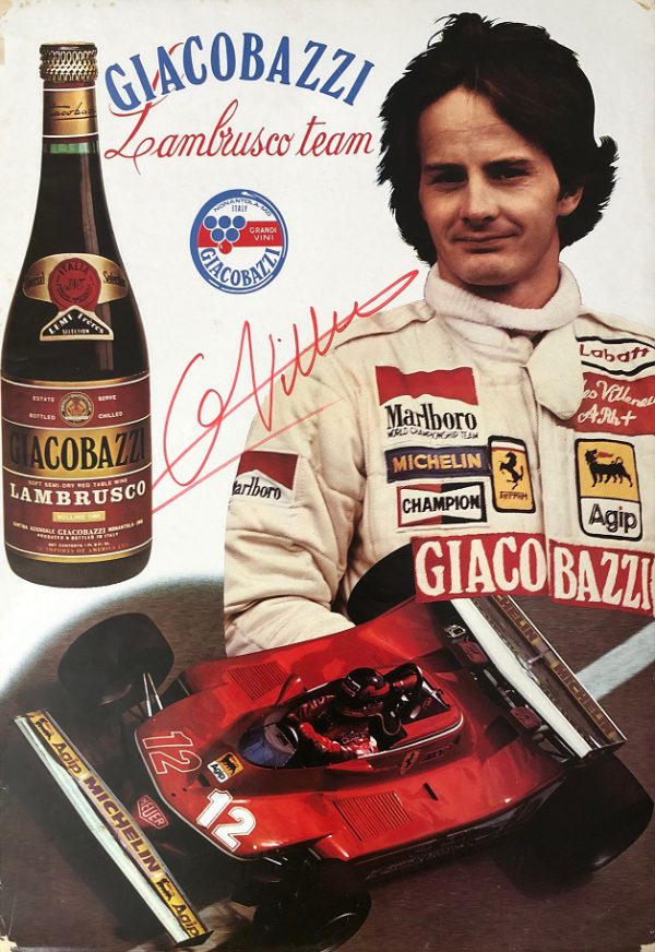 1979 Gilles Villeneuve signed Giacobazzi sponsor poster