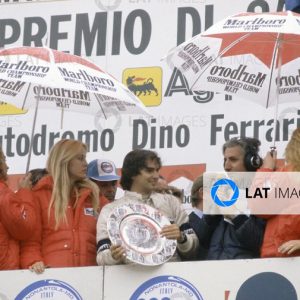 1981 San Marino Grand Prix.Imola, Italy. 1-3 May 1981.Nelson Piquet (Brabham BT49C-Ford Cosworth), 1st position, on the podium.World Copyright: LAT PhotographicRef: 35mm transparency 81SM05