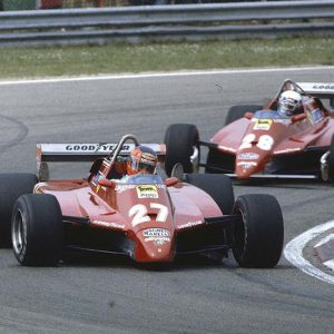 1982 San Marino Grand Prix.Imola, Italy.23-25 April 1982.Gilles Villeneuve leads teammate Didier Pironi (Both Ferrari 126C2's). They finished in 2nd and 1st positions respectively.Ref-82 SM 03.World Copyright - LAT Photographic