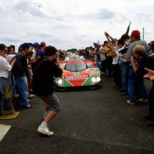 Johnny Herbert (GBR) / Volker Weidler (GER) / Bertrand Gachot (BEL) Mazda 787B won the race.Le Mans 24 Hours, Le Mans, France, 22-23 June 1991.