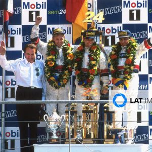 1997 Le Mans 24 Hours.Le Mans, France. 14th - 15th June 1997.Tom Kristensen/Stefan Johansson/Michele Alboreto (TWR Porsche WSC 95), 1st position, podium.World Copyright: LAT Photographic.Ref: 97LM02.