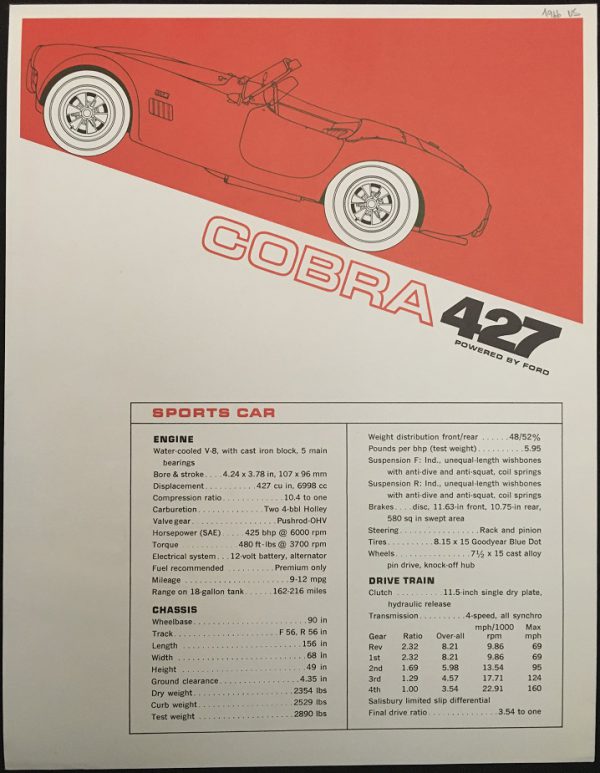 1966 Shelby Cobra 427 brochure