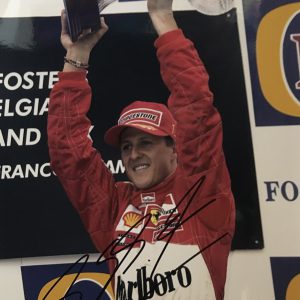 2001 Belgian GP at Spa podium photo signed by Michael Schumacher