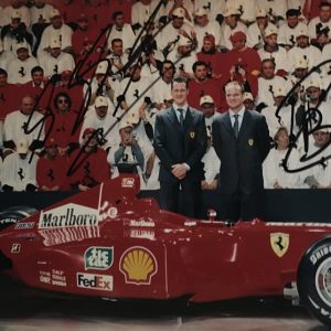 2001 Ferrari F2001 launch ceremony photo signed by Schumacher & Barrichello