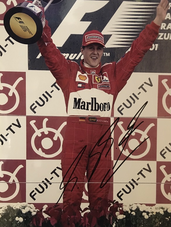 2001 Japanese GP at Suzuka podium photo signed by Michael Schumacher