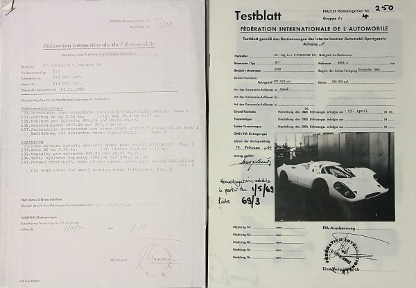 1969 Porsche 917 homologation test sheet
