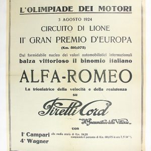 1924 Alfa Romeo racing poster 'II Gran Premio d'Europa Alfa Romeo'