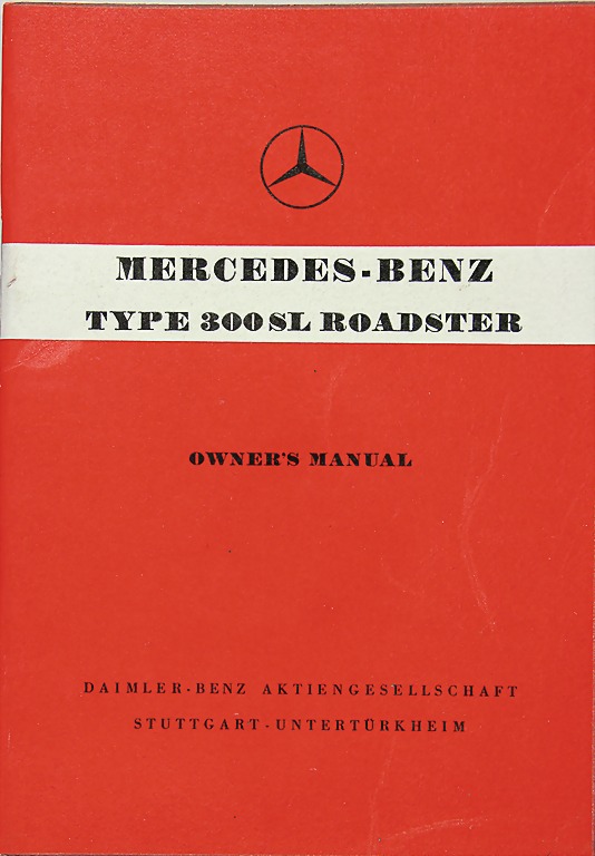 1958 Mercedes Benz 300SL roadster owner's manual
