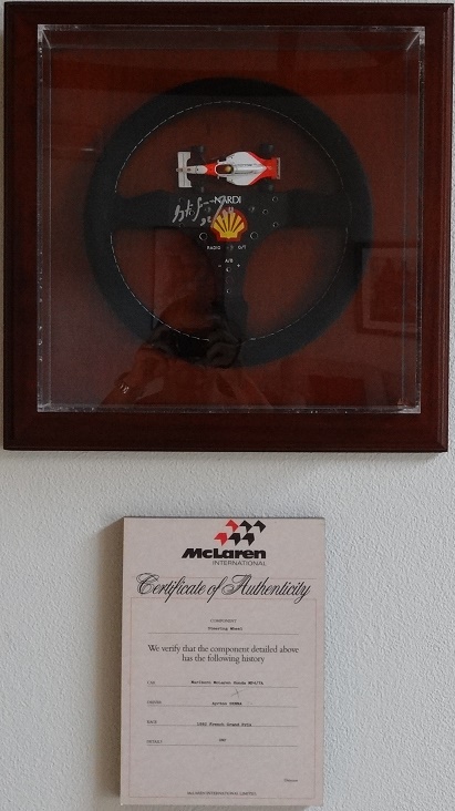 1992 McLaren MP4-7 steering wheel signed by Ayrton Senna