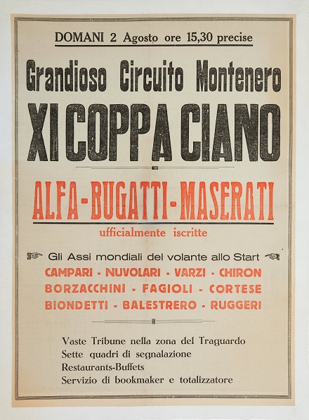 1931 Coppa Ciano race poster '11th Coppa Ciano run at Circuito Montenero'