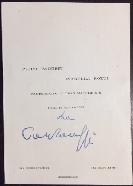 1952 Piero Taruffi wedding invitation signed by Ascari ++
