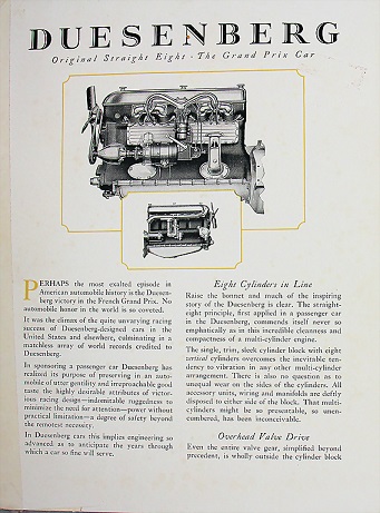 1923 Duesenberg 'Original Straight Eight' brochure