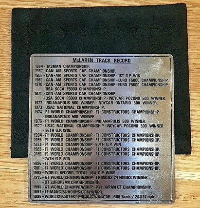 1998 McLaren F1 Track Record plaque