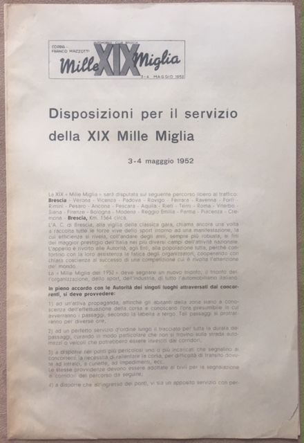 1952 Mille Miglia disposizioni per il servizio (Provisions for Service)
