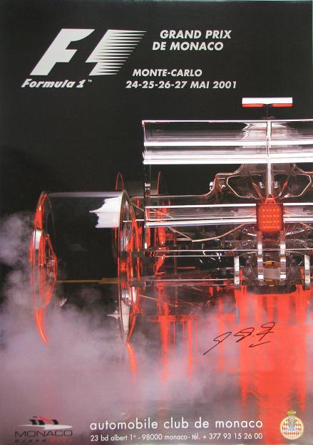 2001 Monaco GP poster signed by winner Michael Schumacher