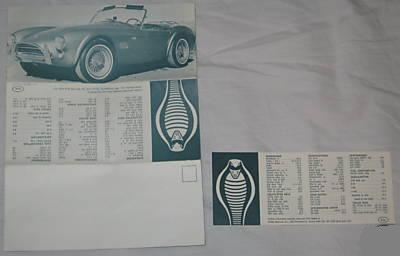 1964 AC Shelby Cobra 289 sales brochure with separate options sheet