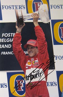 2001 Belgian GP at Spa podium photo signed by Michael Schumacher