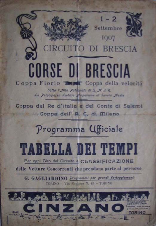 1907 Circuito di Brescia - Coppa Florio program