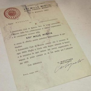 1954 Mille Miglia official signed letter