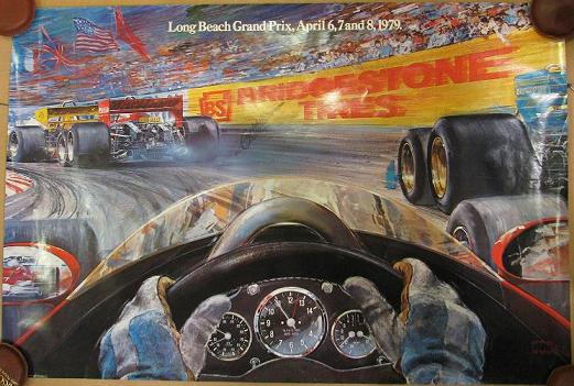 1979 Long Beach GP official event poster signed by race winner Gilles Villeneuve