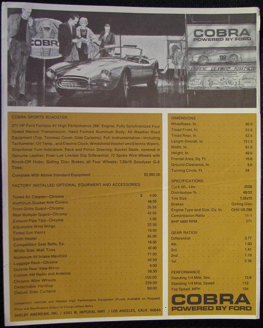 1963-5 AC Shelby Cobra 289 brochure