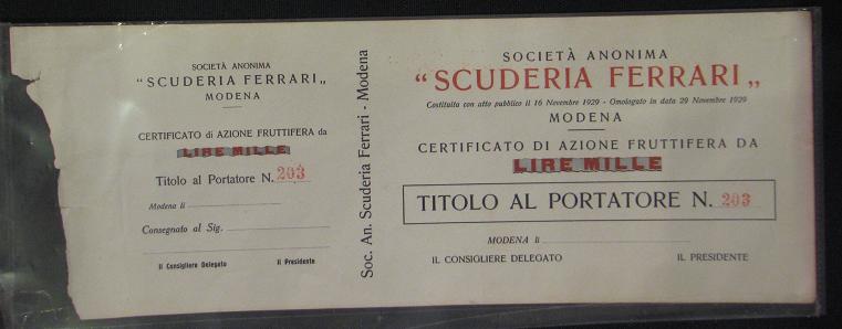 1929 Scuderia Ferrari bearer bond / certificate
