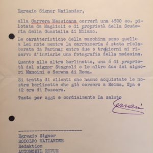 1953 Enzo Ferrari written and signed letter - Carrera Panamericana