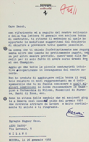1952 Enzo Ferrari signed letter