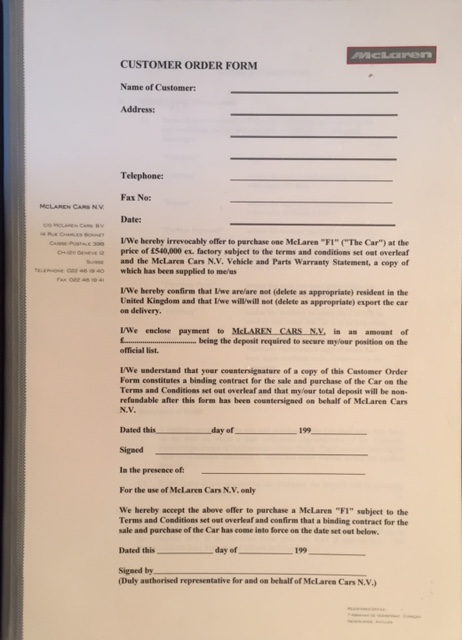 1992 McLaren F1 sales contract