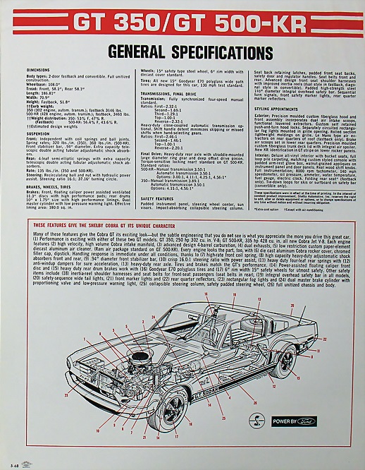 1968 SHELBY COBRA MUSTANG GT-350 GT-500 DEALER SELLING GUIDE BROCHURE 