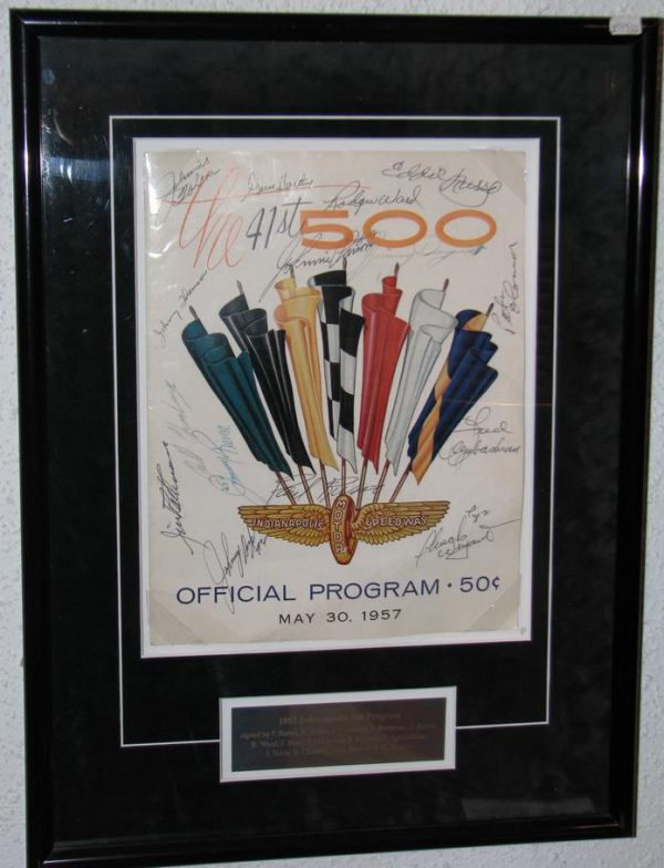 1957 Indy 500 multi-signed program framed