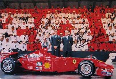 2001 Ferrari F2001 launch ceremony photo signed by Schumacher & Barrichello