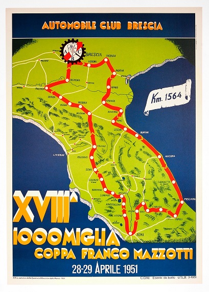 1951 Mille Miglia original event poster