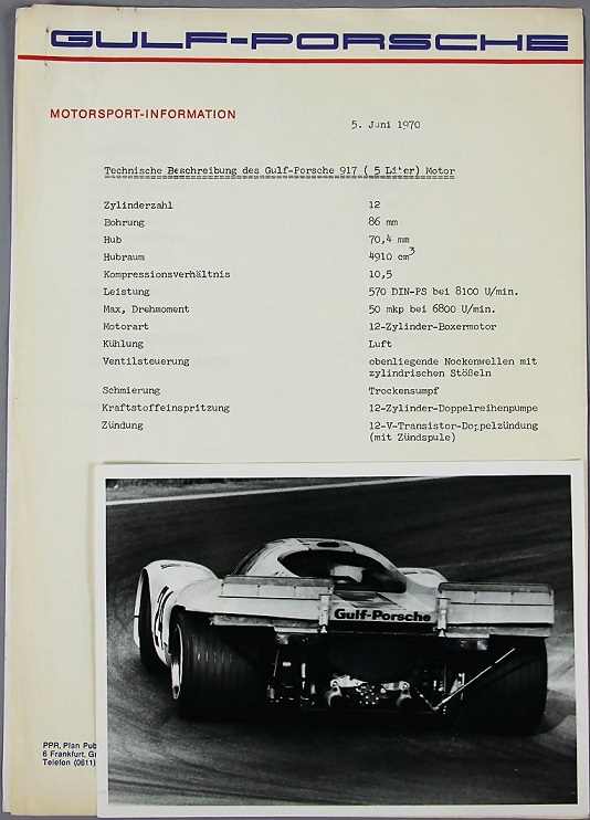 1970 Gulf Porsche 917 Motorsport press sheets