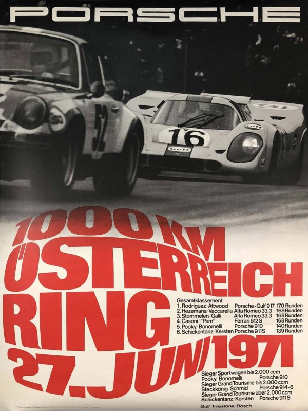 1971 Porsche Factory 1000KM Austria Ring poster