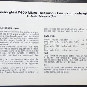 1966-9 Lamborghini Miura P400 owner's manual