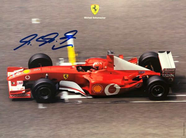2002 Ferrari F2002 official factory mini poster signed by Schumacher - small