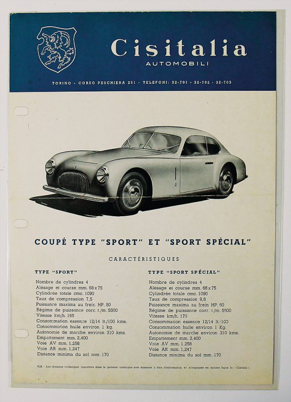 1947 Cisitalia Coupé Type Sport / Sport Special leaflet