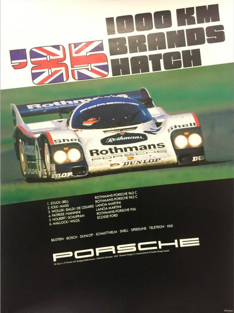 Collector Studio Fine Automotive Memorabilia 1985 Porsche Factory 1000km of Brands Hatch poster