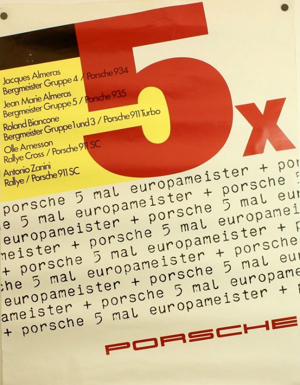 1985 Porsche 5x European Champions factory poster