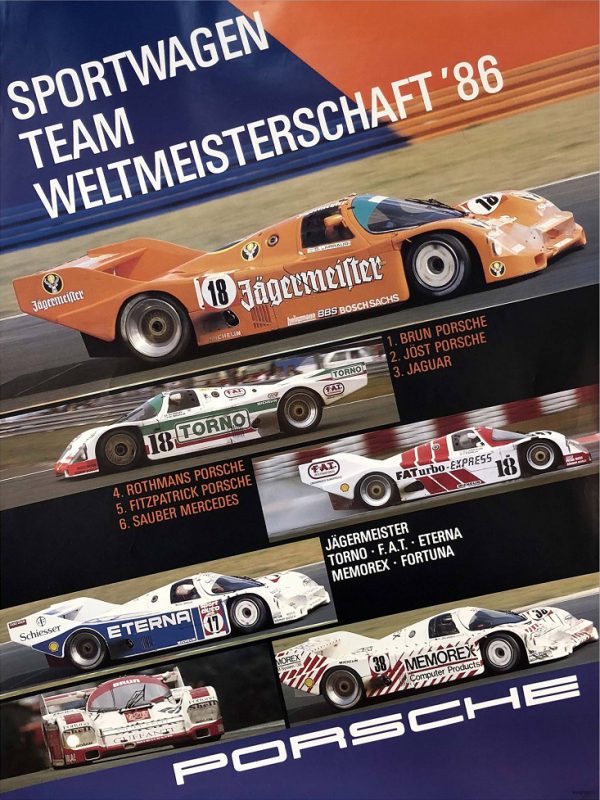 1986 Porsche Factory Sportscar World Championship celebration poster