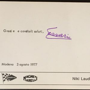 1977 Niki Lauda Ferrari Factory postcard signed by Enzo Ferrari